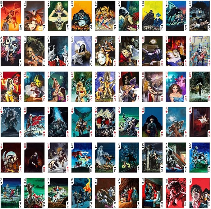 Horror Playing Cards (Poker Deck 54 Cards All Different) Vintage Horror Action Comics Pulp Fiction