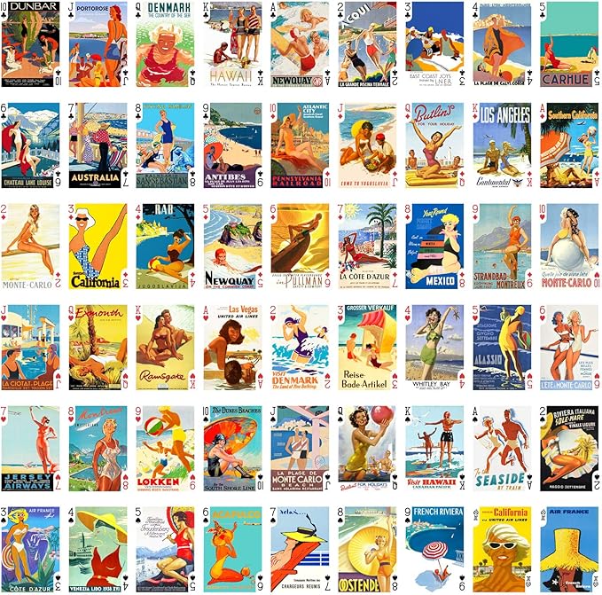 ON The Beach Travel Posters Playing Cards (Poker Deck 54 Cards All Different) Vintage Retro Classic