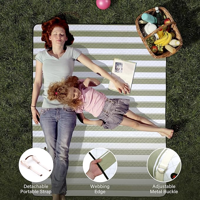 HX&OD Outdoor Picnic Blanket Extra Large, 80”x60” Waterproof Picnic Mat Foldable Camping Blanket