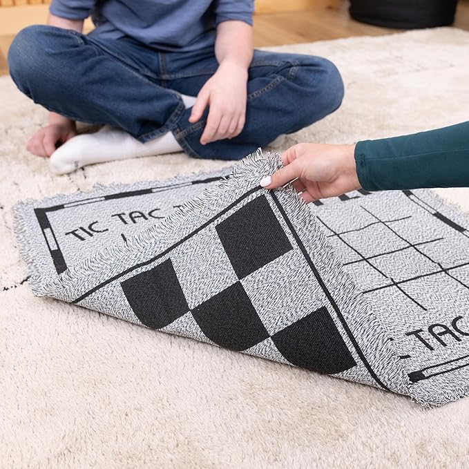 3-in-1 Vintage Giant Checkers Set, Tic Tac Toe with Reversible Mat, 24 Jumbo Chips, Family Board