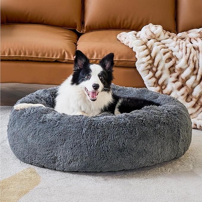 Bedsure Calming Dog Bed for Large Dogs - Donut Washable Large Pet Bed, 36 inches Anti-Slip Round