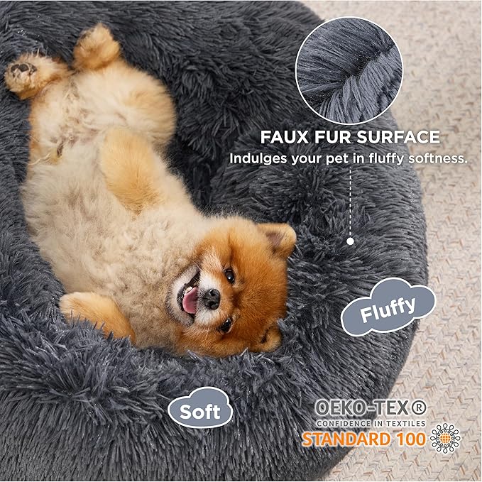 Bedsure Calming Dog Bed for Small Medium Dogs - Donut Washable Medium Pet Bed, 27 inches Anti-Slip