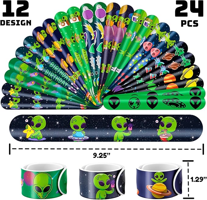 72 PCS Alien Party Favors 48 Tattoos Sticker and 24 Slap Bracelets Wristbands Perfect for Space