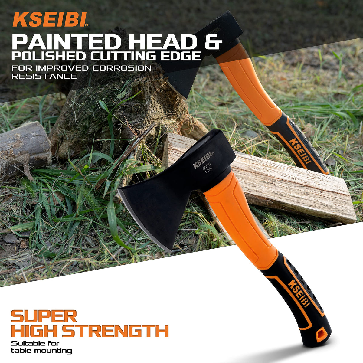 KSEIBI Wood Axe, Small Outdoor Camp Hatchet for Splitting and Kindling Wood, Forged Steel Blade