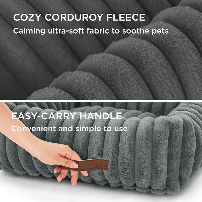 Bedsure Cute Dog Bed for Large Dogs - Washable Furry Puppy Beds, Rectangle Orthopedic Corduroy