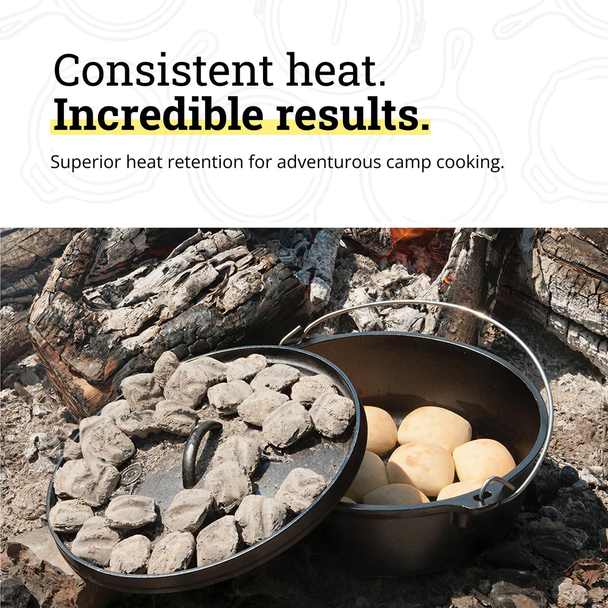 Lodge Seasoned Cast Iron Camp Dutch Oven with Lid - 6 Quart - Dual Handles - Seasoned Cast Iron