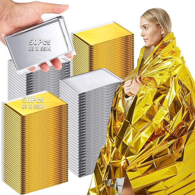 100 Pack Emergency Foil Thermal Blanket Bulk 83 x 55'' Waterproof Space First Aid Survival Blanket