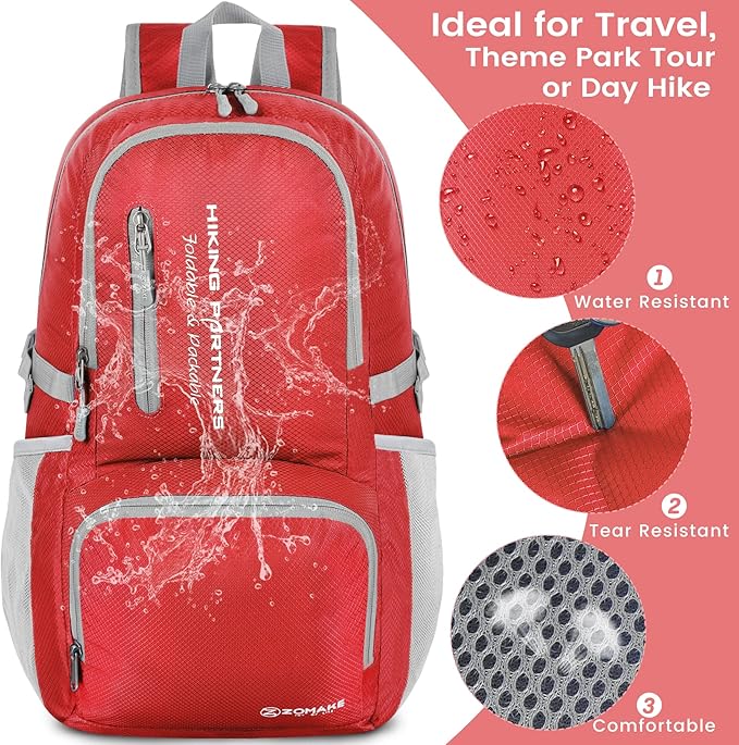 ZOMAKE Lightweight Packable Backpack, 35L Light Foldable Hiking Backpacks Water Resistant