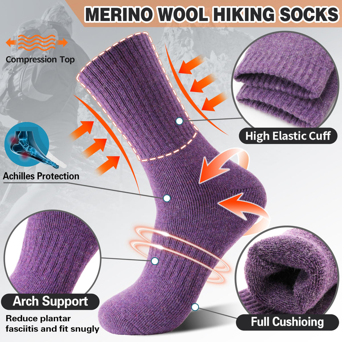 Sandsuced Merino Wool Socks for Women Hiking Warm Winter Thick Boot Thermal Cozy Crew Work Soft