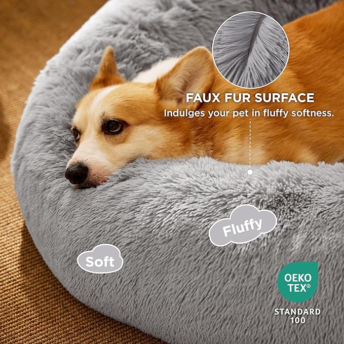 Bedsure Calming Dog Bed for Medium Dogs - Donut Washable Medium Pet Bed, 30 inches Anti-Slip Round
