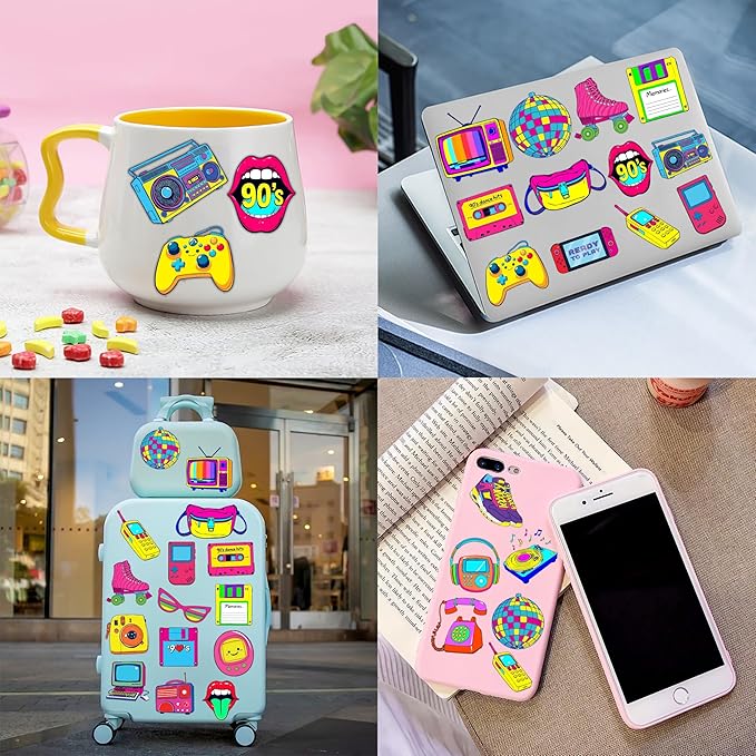 72PCS 90s & 80s Party Favors - 48PCS Pre-Cut Tattoos & 24PCS Slap Bracelets, Retro 90s Birthday