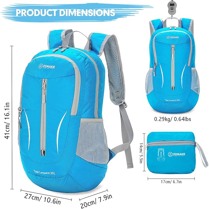 ZOMAKE Ultra Lightweight Packable Backpack 25L, Foldable Hiking Backpacks Water Resistant Small
