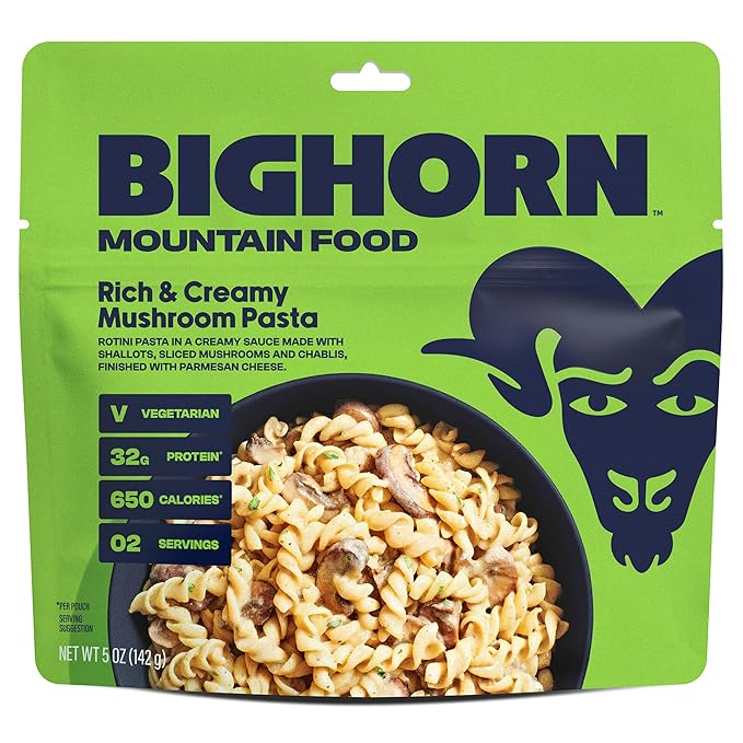 BIGHORN Mountain Food Vegetarian Creamy Mushroom Pasta - contains 4 packs | 8 servings | 128g