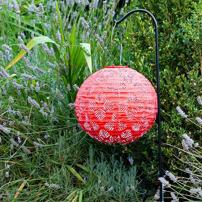 Allsop Soji Stella - Brights Geo Palm - 12" Outdoor Solar Lantern - Chili