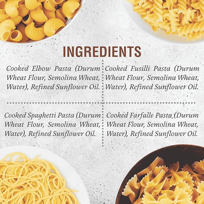 Pasta Zing Microwavable Variety Pasta Pack of 7 | 2x Elbow, 2x Farfalle, 2x Spaghetti, 1x Fusilli
