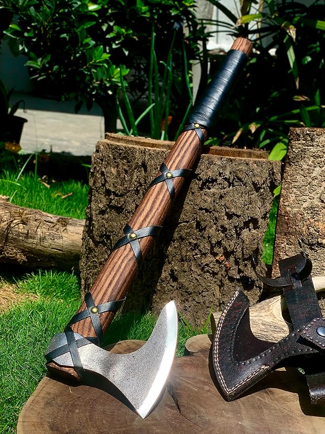 22-Inch Hand-Forged Viking Bearded Axe with Sheath – Survival & Camping Hatchet for Men – Best Gift