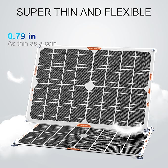 OYMSAE White 20W 12V Solar Panel Battery Charger Portable Waterproof Power Trickle Battery Charger