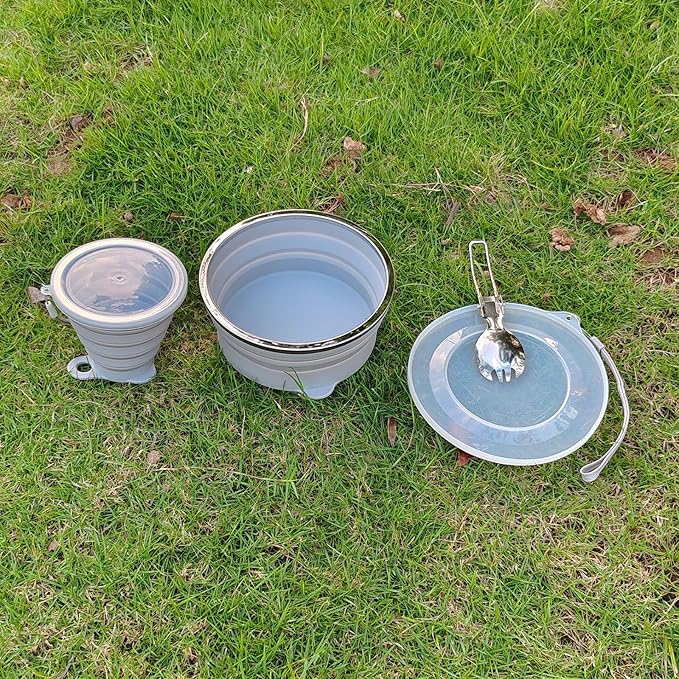 Mess Kit for Camping Silicone Collapsible Bowl Collapsible Cup and Stainless Steel Spoon for