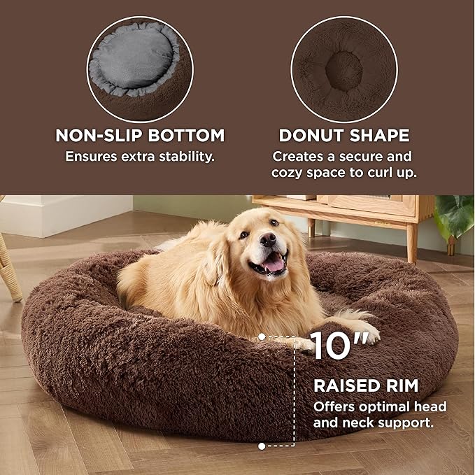 Bedsure Calming Dog Bed for Extra Large Dogs - Donut Washable Large Pet Bed, Anti-Slip Round Fluffy