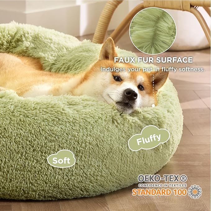 Bedsure Calming Dog Bed for Medium Dogs - Donut Washable Medium Pet Bed, Anti-Slip Round Fluffy