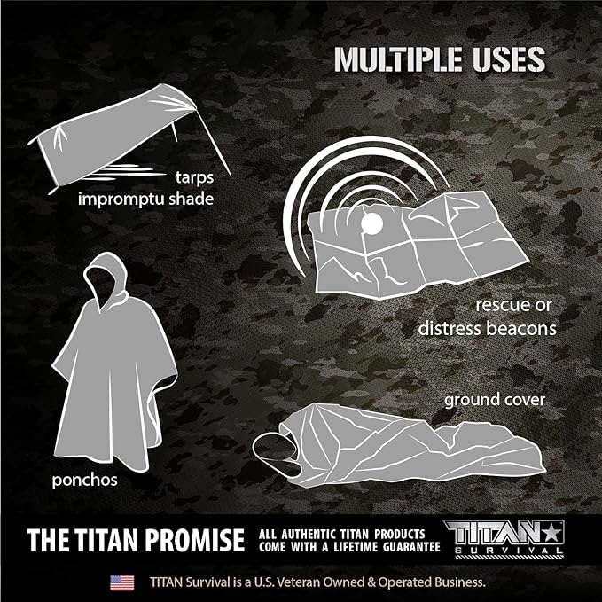 TITAN Survival - Mylar Survival Blankets 5 Pack - 90% Heat Retention & Waterproof Design