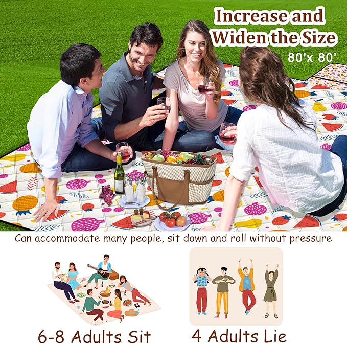 Poedist Extra Large Picnic Blanket Waterproof,80"x 80"Foldable Machine Washable Beach