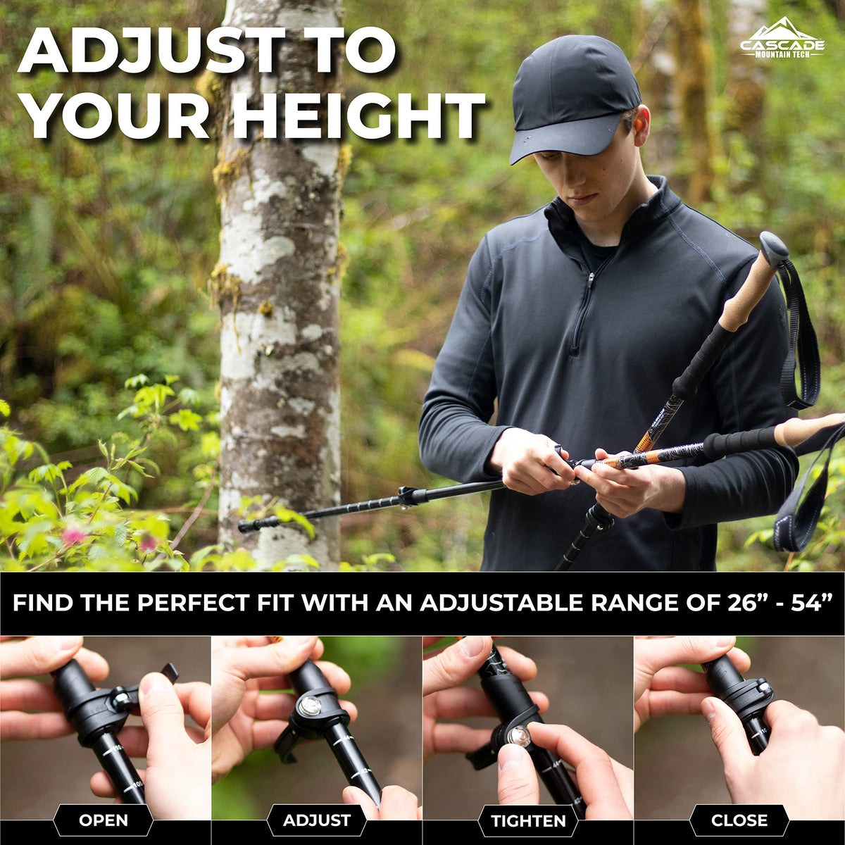 Cascade Mountain Tech Trekking Poles, Shaft Material: Aircraft- grade 6061 Aluminum with Adjustable