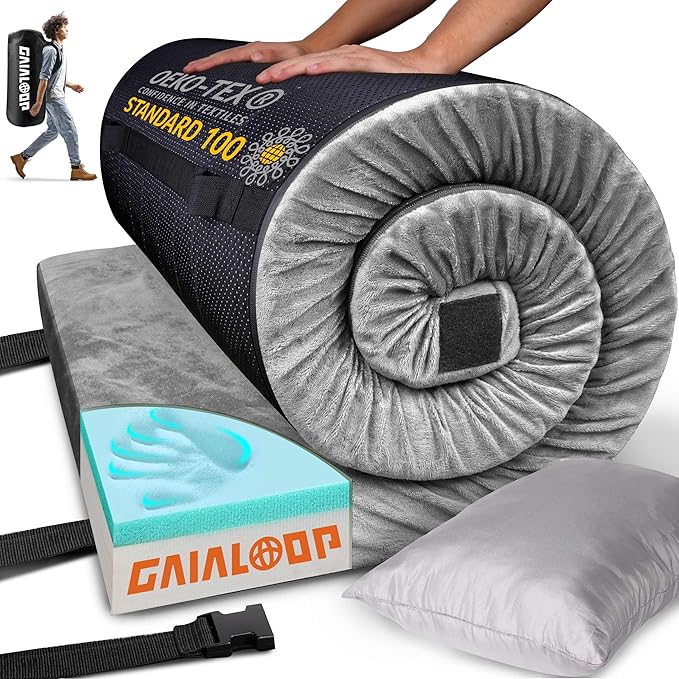 3 Inch GAIALOOP Thick Memory Foam Camping Mattress Sleeping Pad [Car/Tent/Cot] Glamping Portable