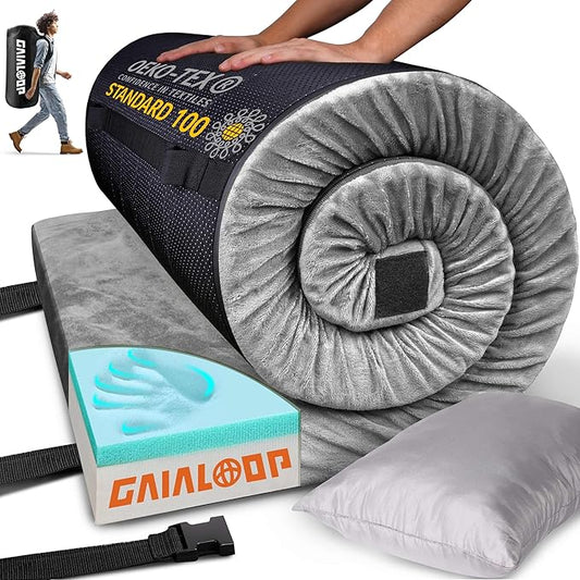 3 Inch GAIALOOP Thick Memory Foam Camping Mattress Sleeping Pad [Car/Tent/Cot] Glamping Portable
