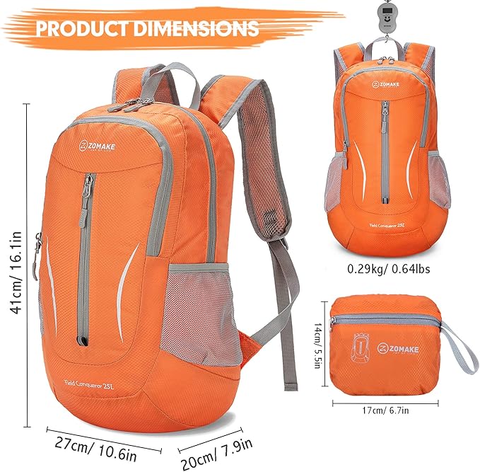 ZOMAKE Ultra Lightweight Packable Backpack 25L, Foldable Hiking Backpacks Water Resistant Small