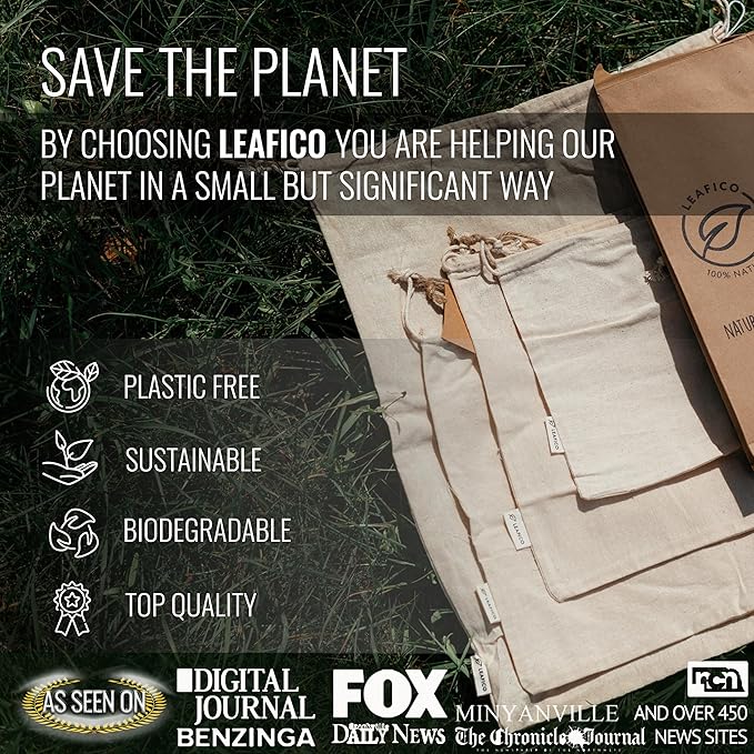 LEAFICO Reusable Produce Storage Bags - XX-Large 19x23 3 Pack - Breathable Muslin Fabric Sacks with
