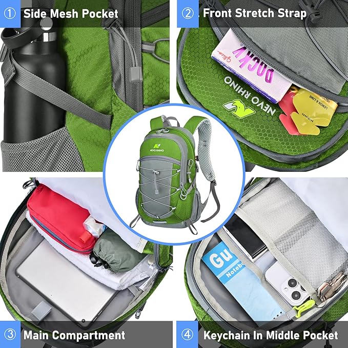 N NEVO RHINO Hiking Backpack 20L Water Resistant Outdoor Day Pack,Lightweight Travel Small Backpack