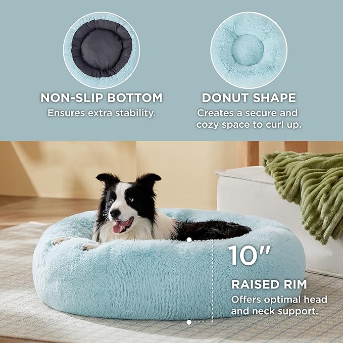 Bedsure Calming Dog Bed for Large Dogs - Donut Washable Large Pet Bed, 36 inches Anti-Slip Round