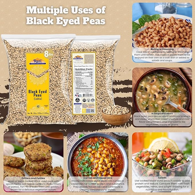 Rani Black Eyed Peas, Dried Cowpeas (Lobhia) 128oz (8lbs) 3.63kg Bulk ~ All Natural | Vegan |