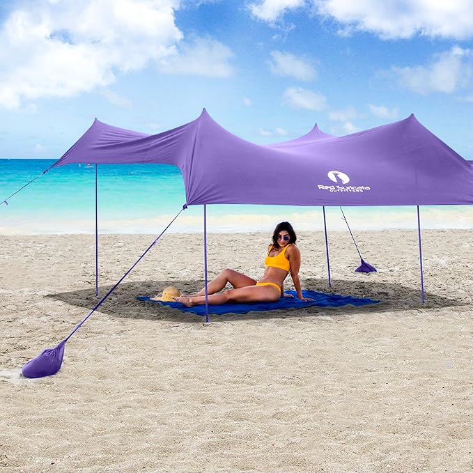 Red Suricata Family Beach Tent & Canopy, UPF50 Sun Shade, 4 Aluminum Poles, Sand Shovel, Medium