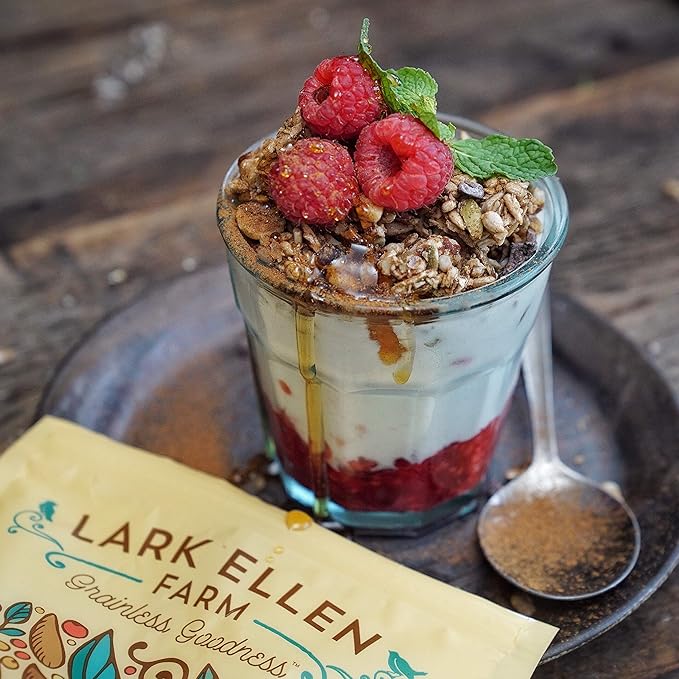 Lark Ellen Farm Vanilla Cinnamon, Cacao Cherry, Berrylicious Grain Free Granola Clusters, Crunchy
