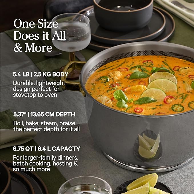 Our Place Titanium Perfect Pot Pro - 6.75 Qt No-Coating Nonstick Stock Pot | Tri-Ply Titanium &