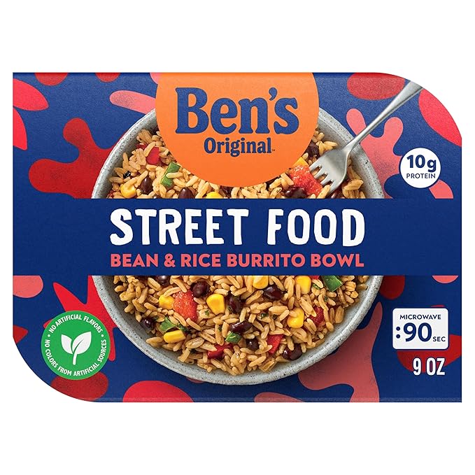 BEN'S ORIGINAL Street Food Bean & Rice Burrito Bowl, Prepared Entrée, Microwave in 90 Seconds, 9 oz