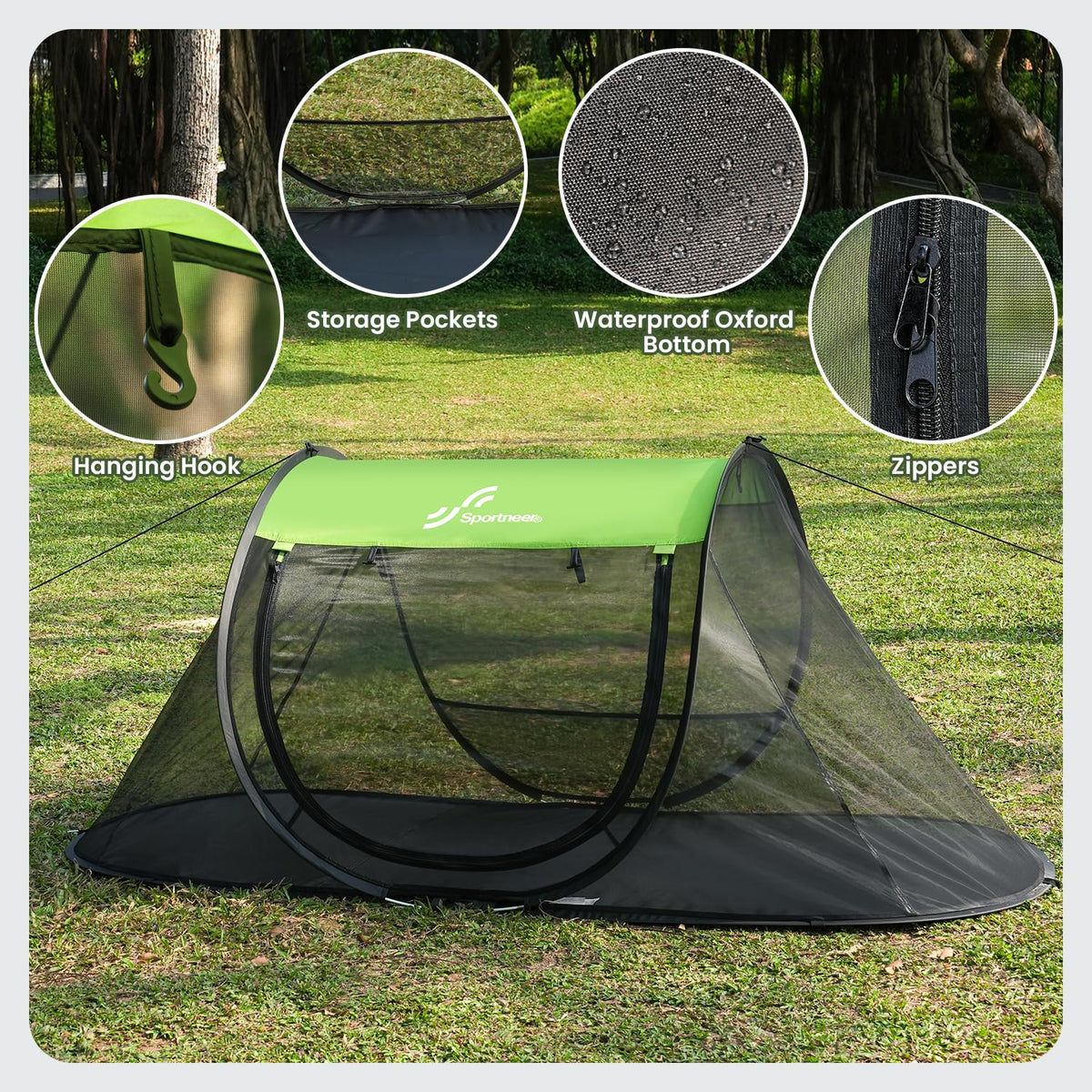 Sportneer Pop-Up Mosquito Net Tent, Instant Setup Camping Shelter for Cot or Ground, Breathable