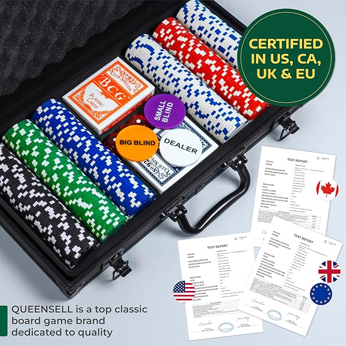 Poker Set with 300 Poker Chips 11.5 Gram for Texas Holdem ??Professional Weight Poker Chips Set