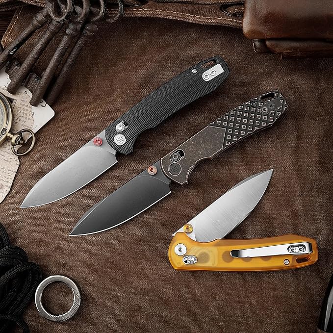 EDC Folding Pocket knife with Clip for Men,Thumb Studs Crossbar Lock Knives with 2.99" 14C28N Steel