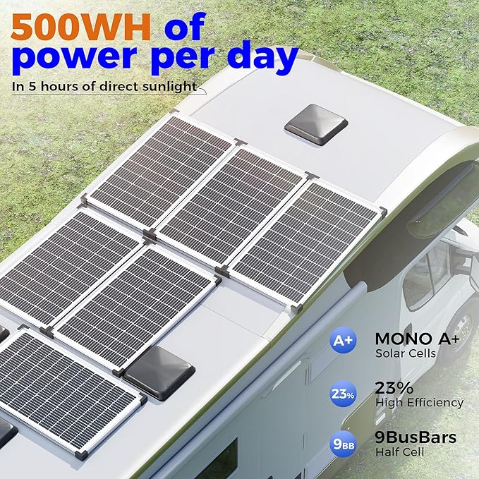 200W 12V Solar Panels, High Efficiency 9BB Cell Monocrystalline Solar Panel IP67 Waterproof