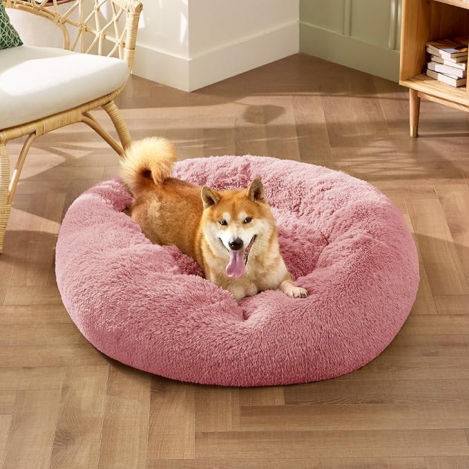 Bedsure Calming Dog Bed for Medium Dogs - Donut Washable Medium Pet Bed, 30 inches Anti-Slip Round