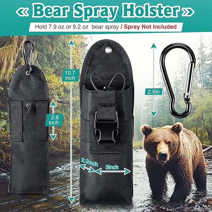 Bear Spray Holster with Quick Release Buckle (Spray Not Included), Nylon Holster with Hook & Loop
