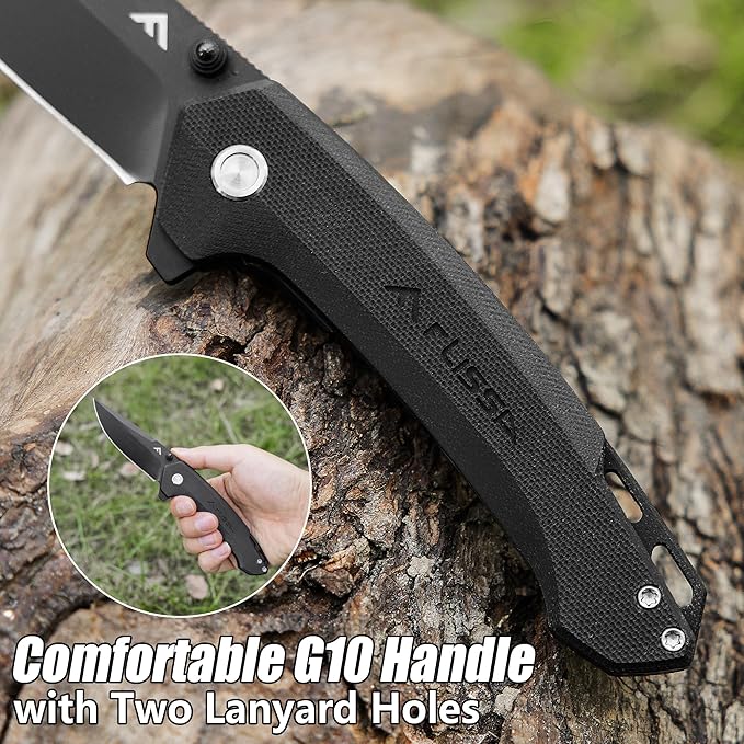 FLISSA Pocket Folding Knife, 3.2??D2 Blade G10 Handle EDC Knife with Pocket Clip Liner Lock for