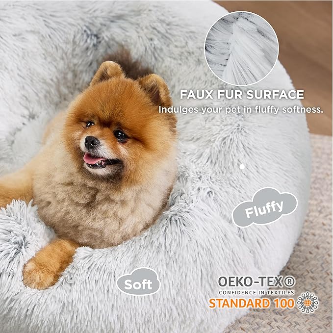 Bedsure Calming Dog Bed for Small Dogs - Donut Washable Small Pet Bed, 23 inches Anti-Slip Round