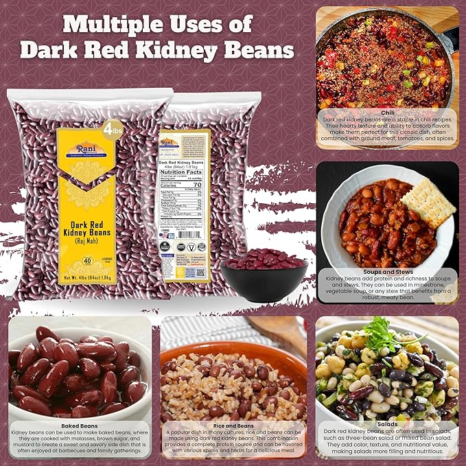 Rani Red Kidney Beans, Dark 64oz (4lbs) 1.81kg Bulk ~ All Natural | Vegan | Gluten Friendly |
