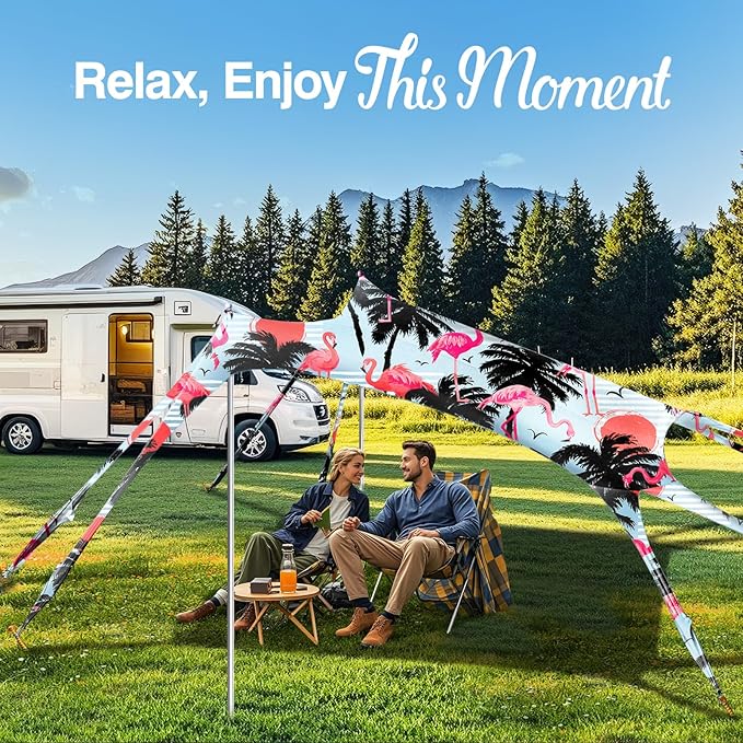 Rhino Valley Beach Tent Shade Canopy UPF50+ Protection, 8 Sandbags, 4 Stability Poles, Outdoor Sun