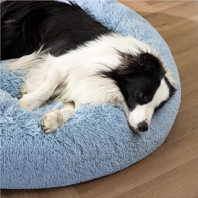 Bedsure Calming Dog Bed for Large Dogs - Donut Washable Large Pet Bed, Anti-Slip Round Fluffy Plush