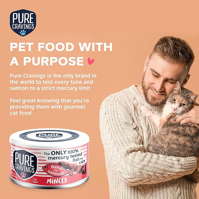 Pure Cravings Minced Tuna and Salmon Wet Canned Cat Food, 100% Mercury-Tested, Moist Can Fish for
